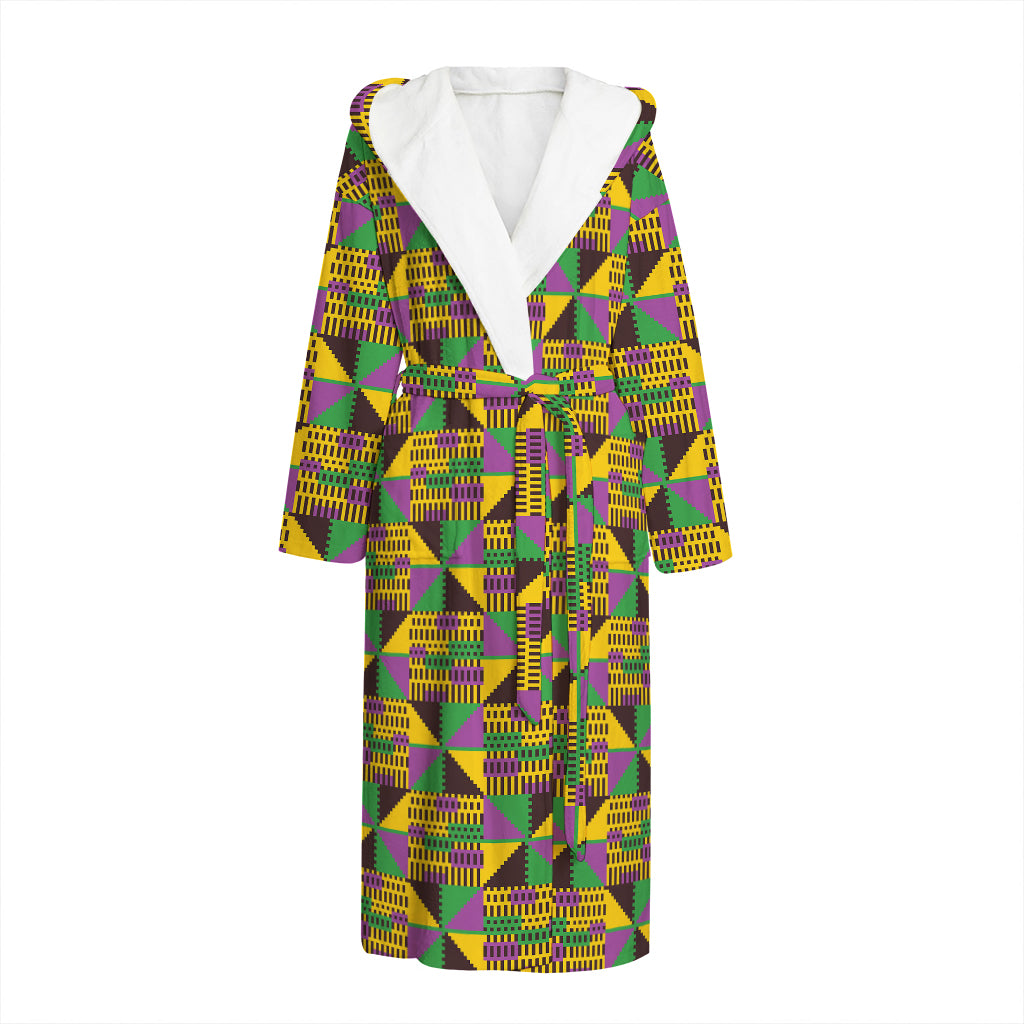 African Kente Pattern Print Hooded Bathrobe