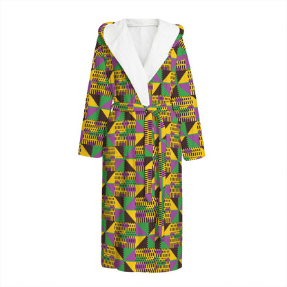 African Kente Pattern Print Hooded Bathrobe