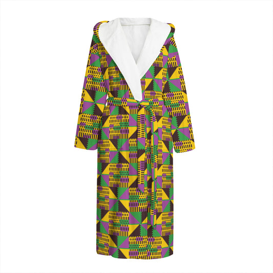 African Kente Pattern Print Hooded Bathrobe
