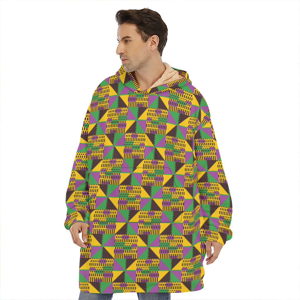 African Kente Pattern Print Hoodie Blanket