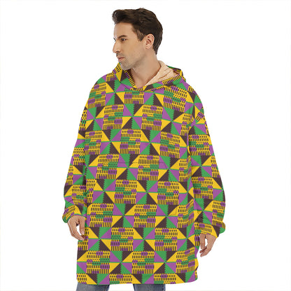 African Kente Pattern Print Hoodie Blanket