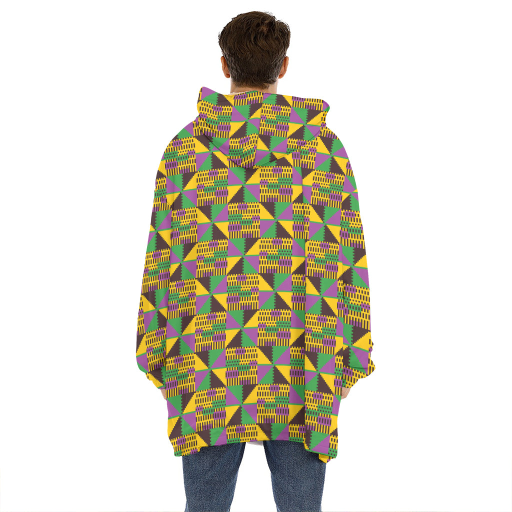 African Kente Pattern Print Hoodie Blanket