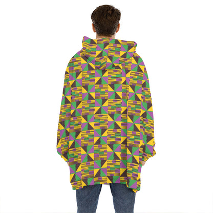 African Kente Pattern Print Hoodie Blanket