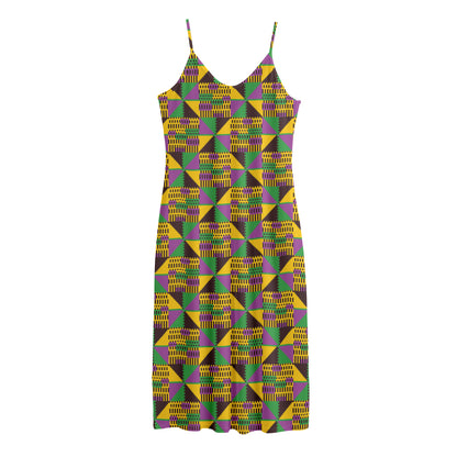 African Kente Pattern Print Jersey Midi Cami Dress