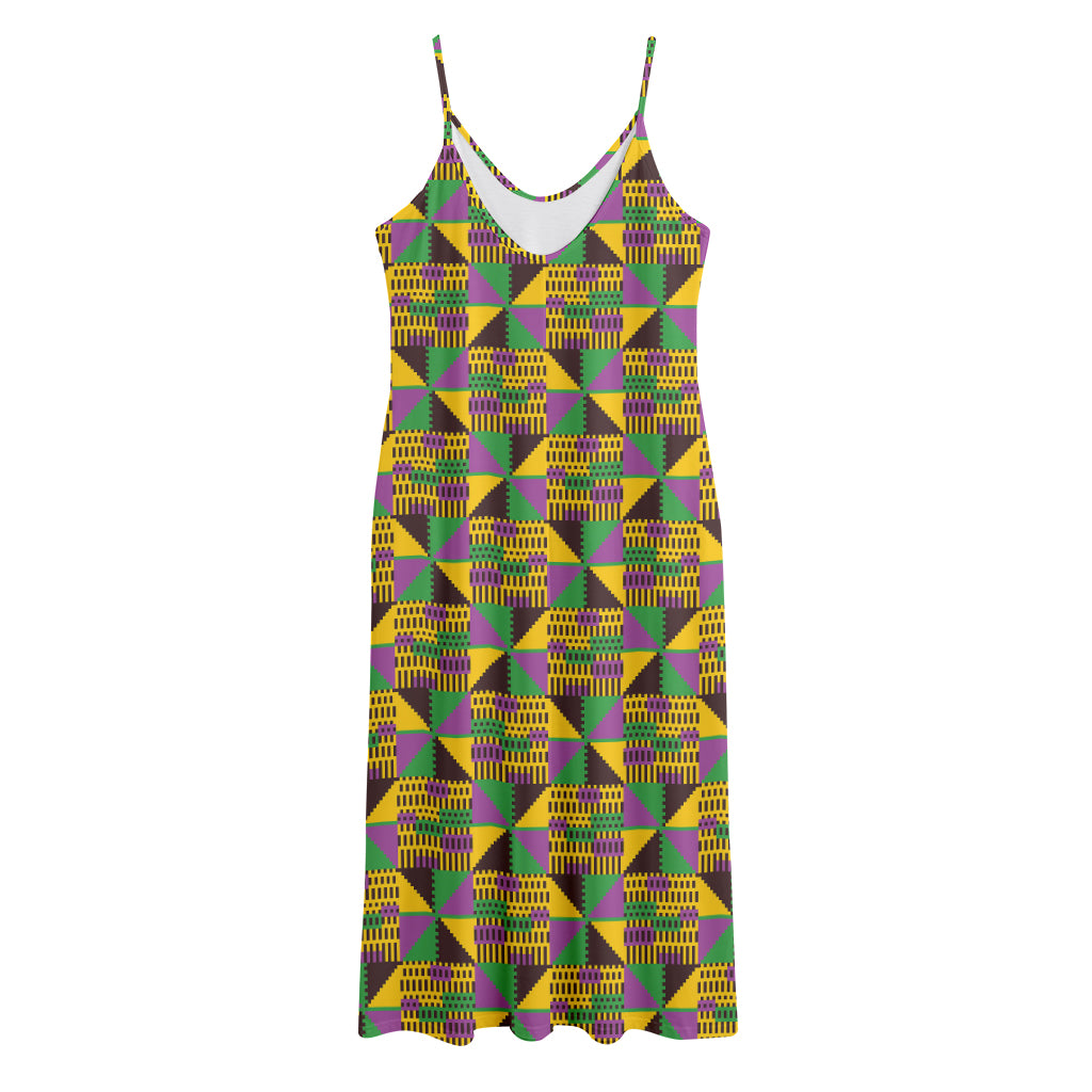 African Kente Pattern Print Jersey Midi Cami Dress