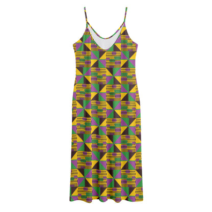 African Kente Pattern Print Jersey Midi Cami Dress