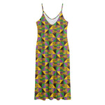 African Kente Pattern Print Jersey Midi Cami Dress