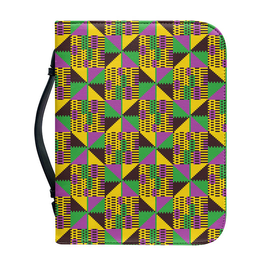African Kente Pattern Print Leather Bible Cover