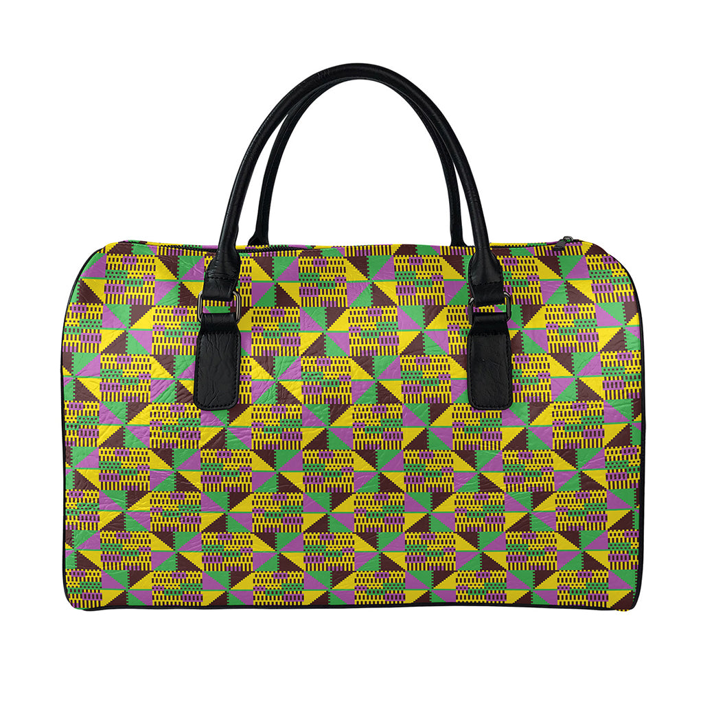 African Kente Pattern Print Leather Duffle Bag
