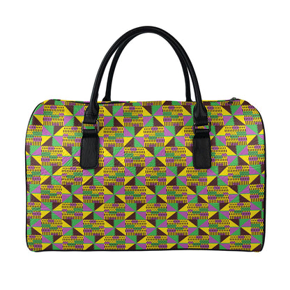African Kente Pattern Print Leather Duffle Bag