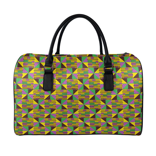 African Kente Pattern Print Leather Duffle Bag