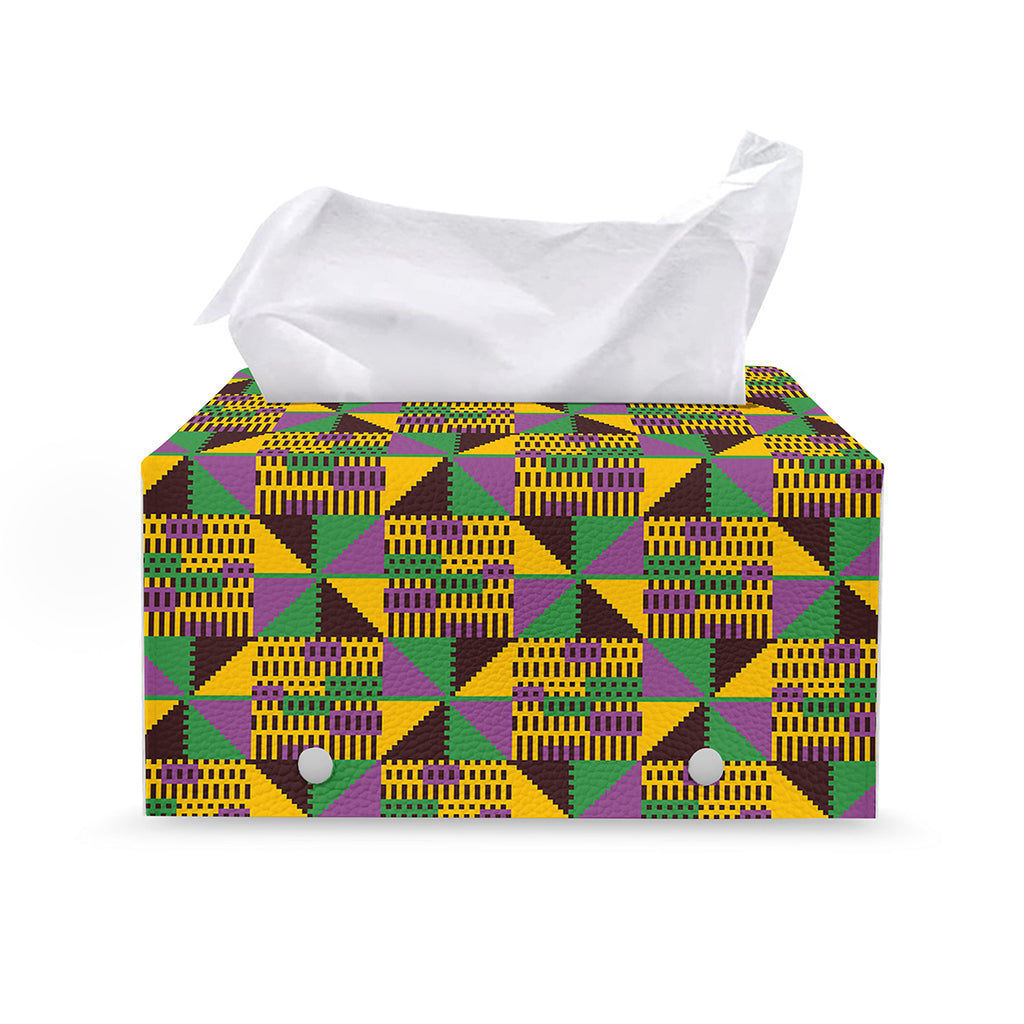 African Kente Pattern Print Leather Tissue Box Cover