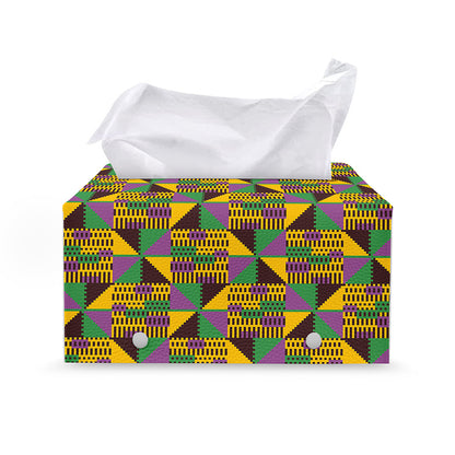 African Kente Pattern Print Leather Tissue Box Cover