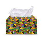 African Kente Pattern Print Leather Tissue Box Cover