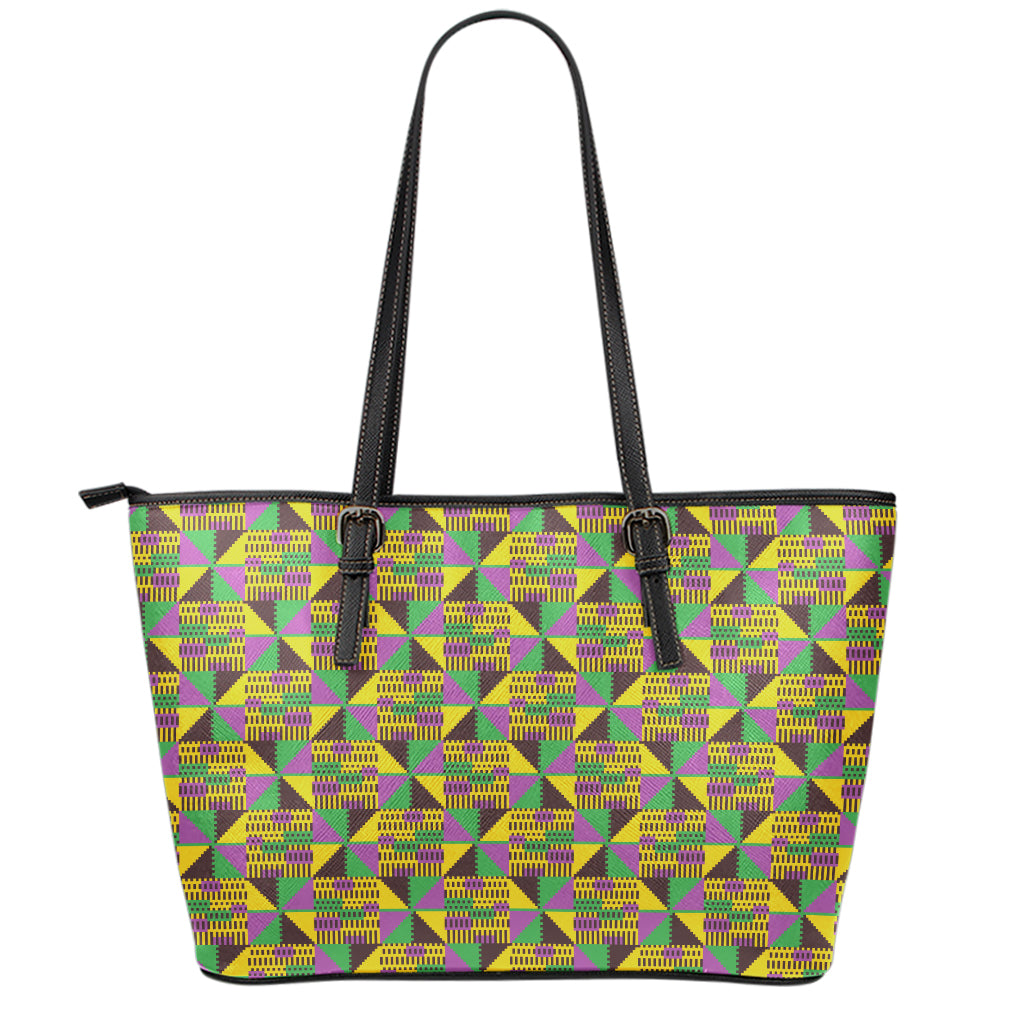 African Kente Pattern Print Leather Tote Bag