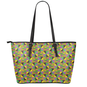 African Kente Pattern Print Leather Tote Bag