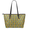 African Kente Pattern Print Leather Tote Bag