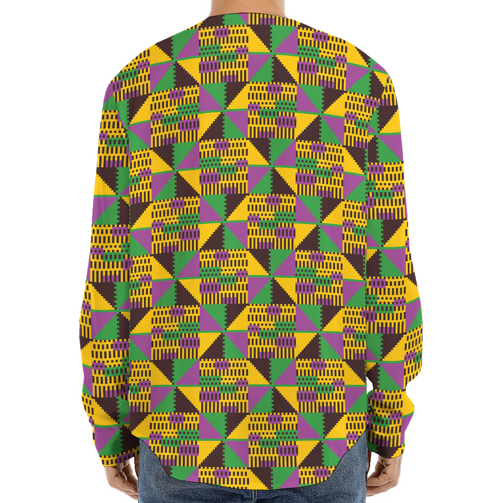 African Kente Pattern Print Long Sleeve Baseball Jersey