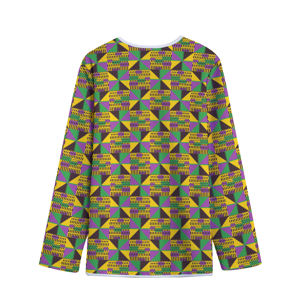 African Kente Pattern Print Long Sleeve Short Coat