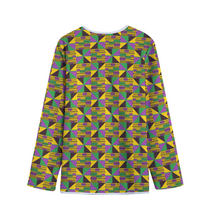 African Kente Pattern Print Long Sleeve Short Coat