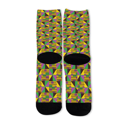 African Kente Pattern Print Long Socks