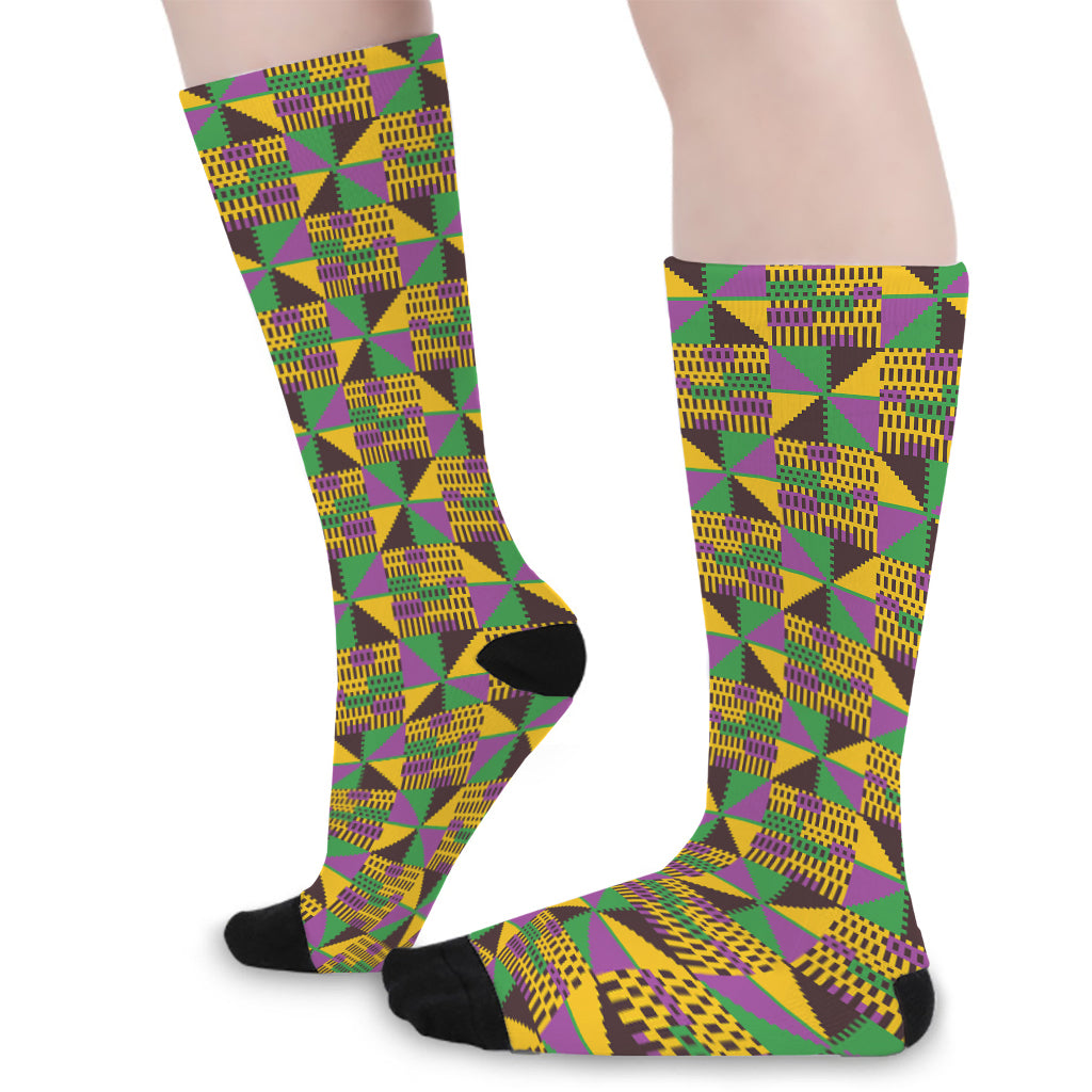 African Kente Pattern Print Long Socks