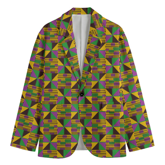 African Kente Pattern Print Men's Cotton Blazer
