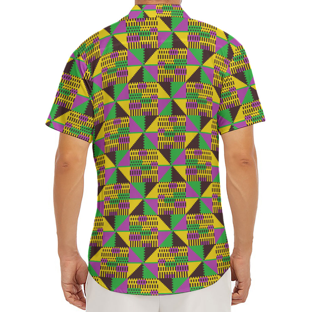 African Kente Pattern Print Men's Deep V-Neck Shirt