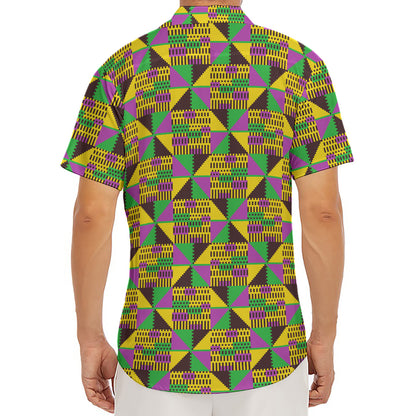 African Kente Pattern Print Men's Deep V-Neck Shirt