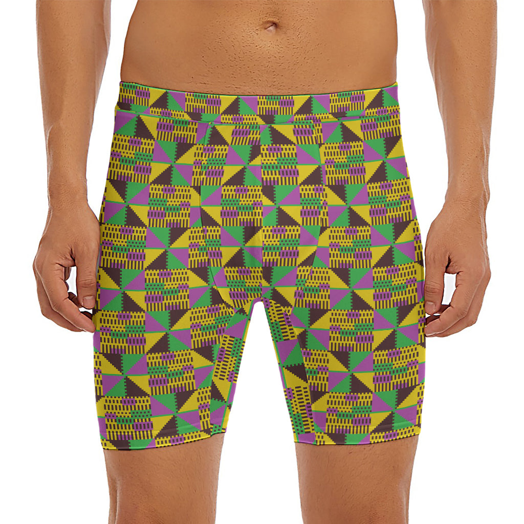 African Kente Pattern Print Men's Long Boxer Briefs