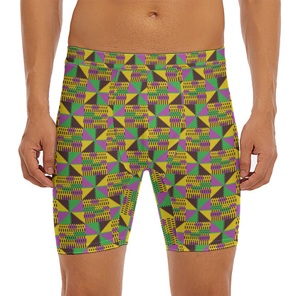 African Kente Pattern Print Men's Long Boxer Briefs