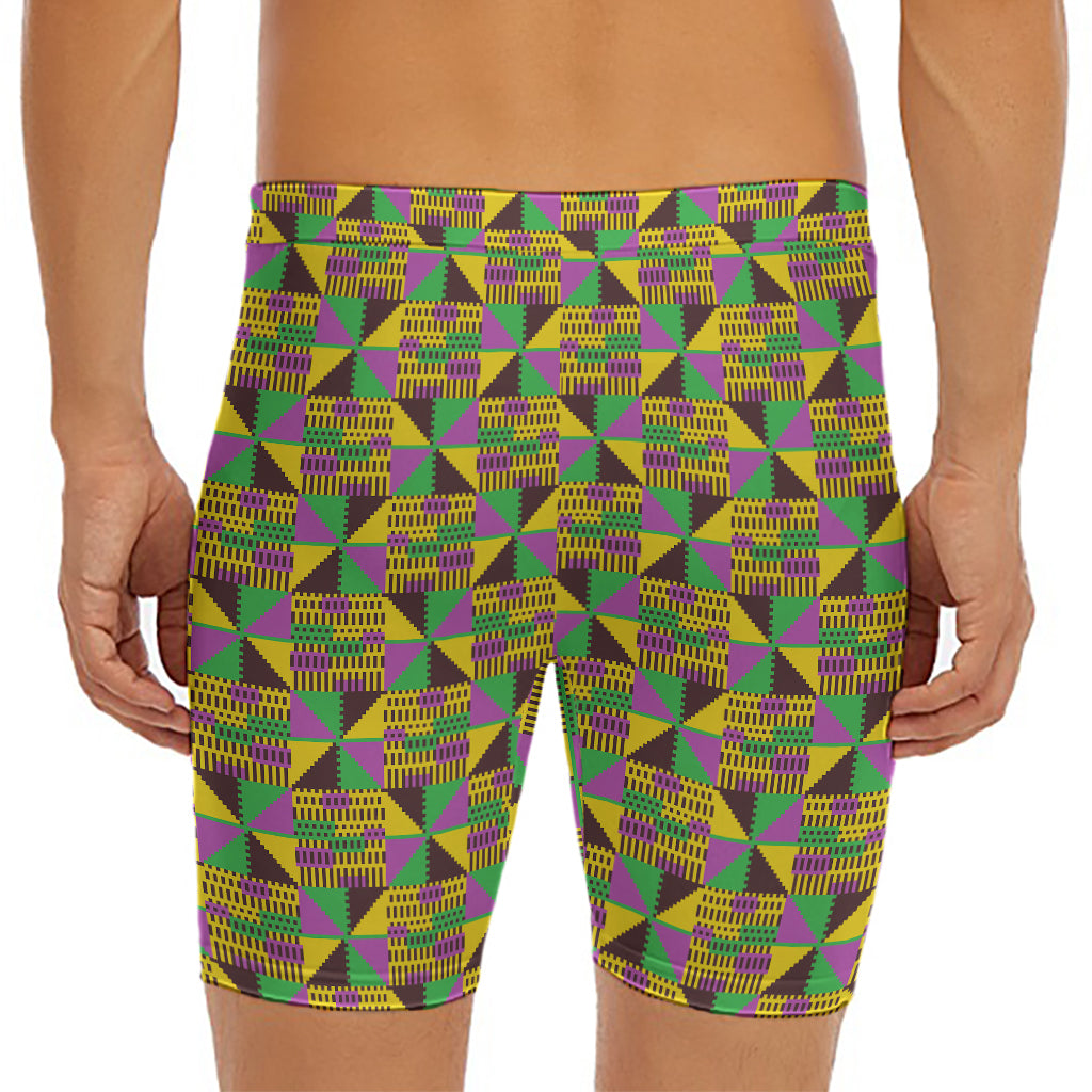 African Kente Pattern Print Men's Long Boxer Briefs