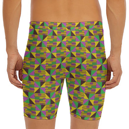 African Kente Pattern Print Men's Long Boxer Briefs