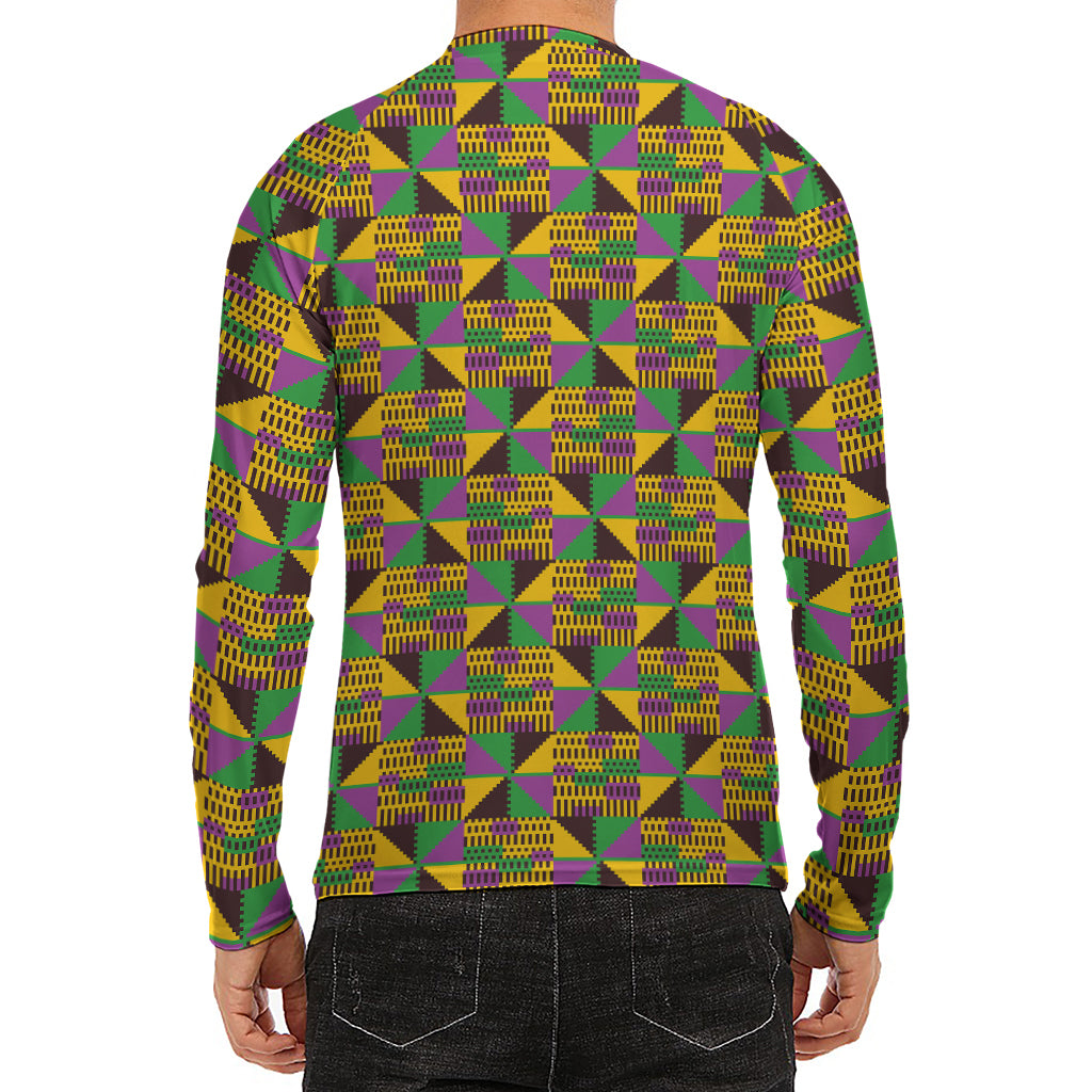 African Kente Pattern Print Men's Long Sleeve Rash Guard