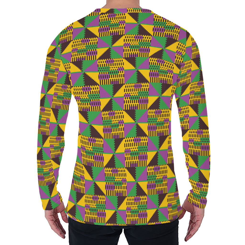 African Kente Pattern Print Men's Long Sleeve T-Shirt