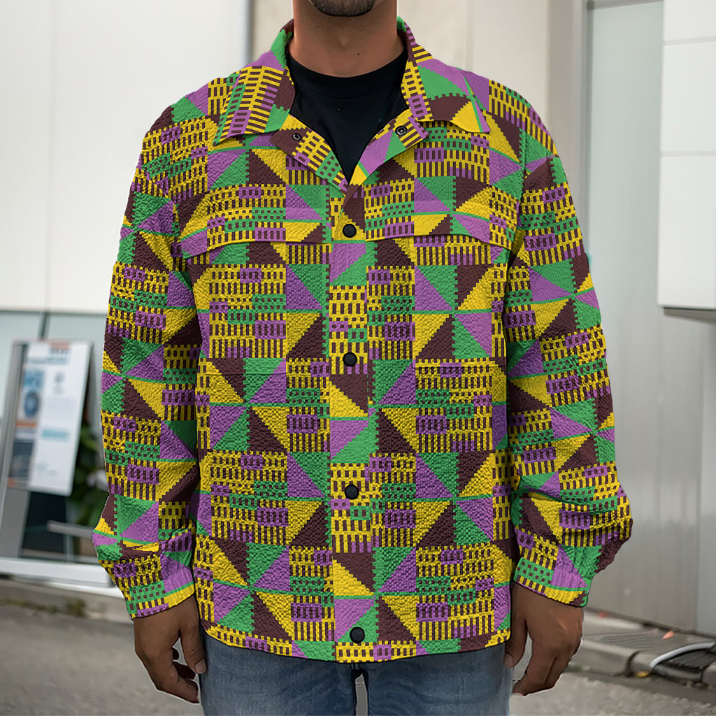 African Kente Pattern Print Men's Shirt Jacket