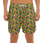 African Kente Pattern Print Men's Split Running Shorts