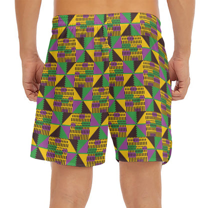 African Kente Pattern Print Men's Split Running Shorts