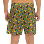 African Kente Pattern Print Men's Split Running Shorts