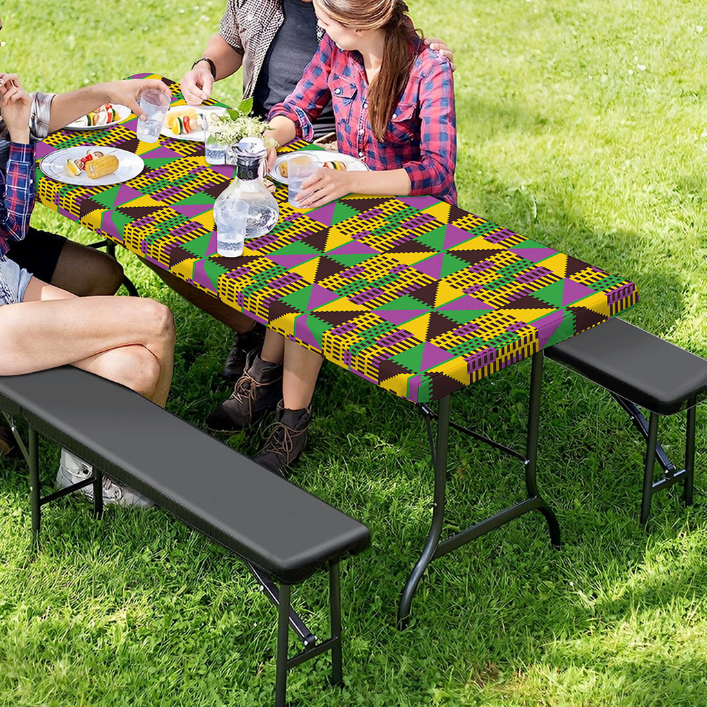 African Kente Pattern Print Picnic Table Cover