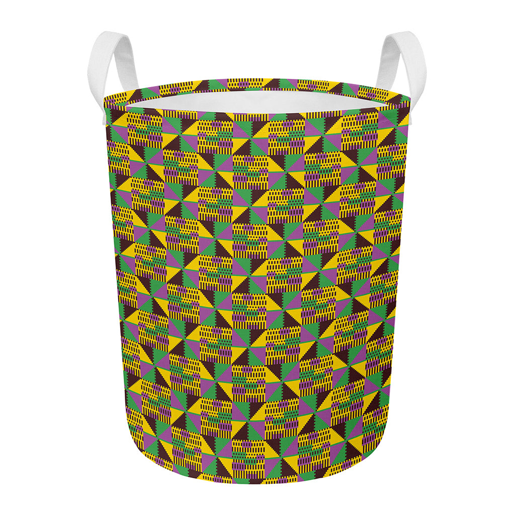 African Kente Pattern Print Round Laundry Basket