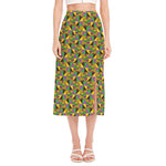 African Kente Pattern Print Side Slit Midi Skirt