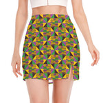 African Kente Pattern Print Side Slit Mini Skirt
