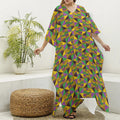 African Kente Pattern Print Silk V-Neck Kaftan Dress
