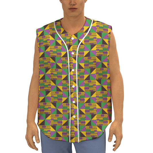 African Kente Pattern Print Sleeveless Baseball Jersey
