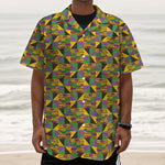 African Kente Pattern Print Textured Short Sleeve Shirt