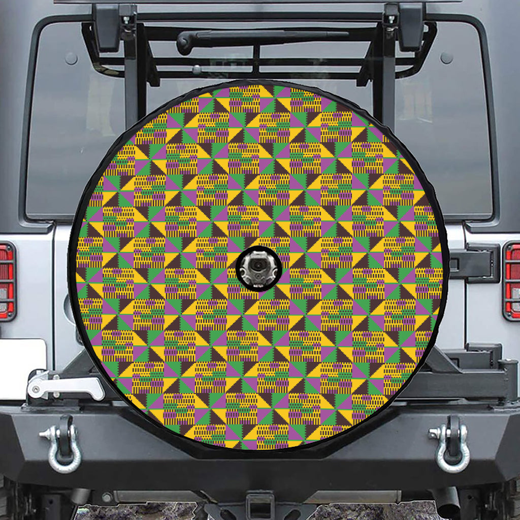 African Kente Pattern Print Tire Cover With Camera Hole