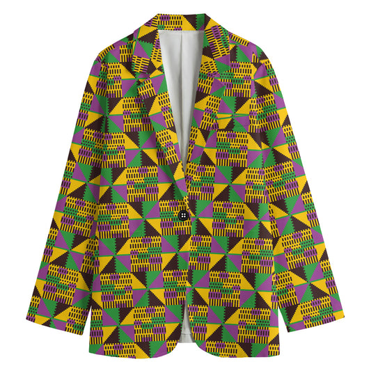 African Kente Pattern Print Women's Cotton Blazer
