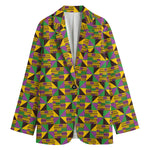 African Kente Pattern Print Women's Cotton Blazer