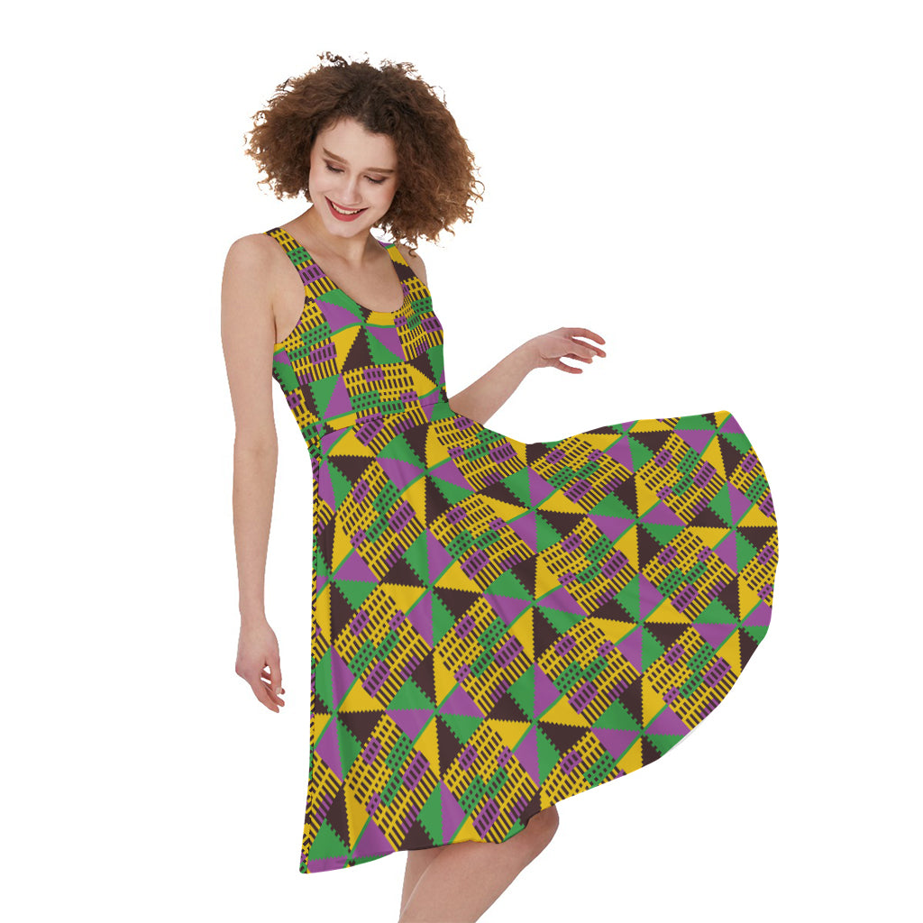 African Kente Pattern Print Women's Sleeveless Dress
